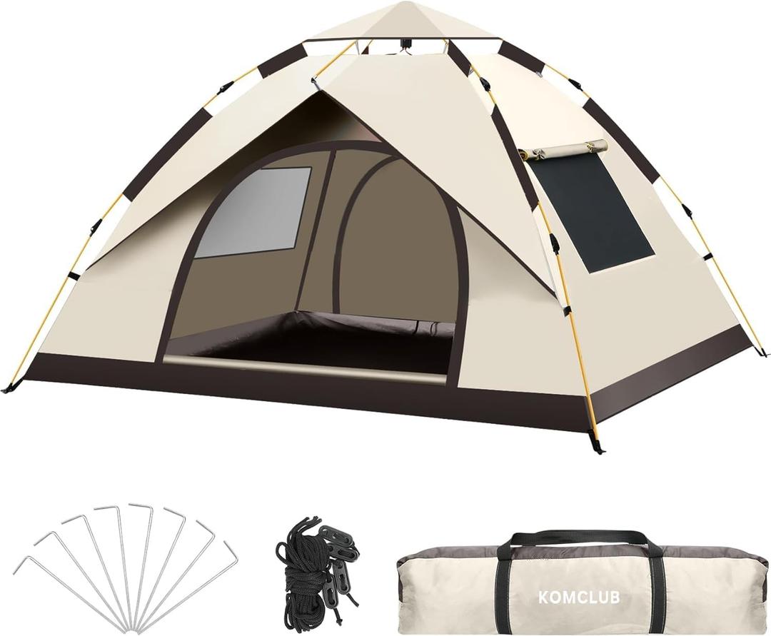 KOMCLUB 3-4 Person Waterproof Camping Tent, Windproof Outdoor Family Tent‌