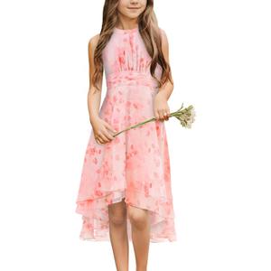 Chiffon Flowy Dresses Flower Girls Asymmetrical with Ruffles Sleveless Swing Party Gowns A-Line Dress (13-14 Years)
