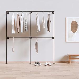 Heavy Duty Industrial Pipe Clothing Rack - Wall Mounted Garment Rack with Hanging Rods, 14.6x75x82.7 Inches, Model K03