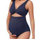 Maternity One Piece Swimsuits for Women - Ribbed Cutout High Waist Maternity Bathing Suits Tie Knot Pregnancy Swimwear 2026 Navy 2XL