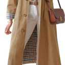 Tankaneo Women's Long Trench Coat Single Breasted Oversized Windproof Overcoat Fashion Outerwear (Small, Camel)