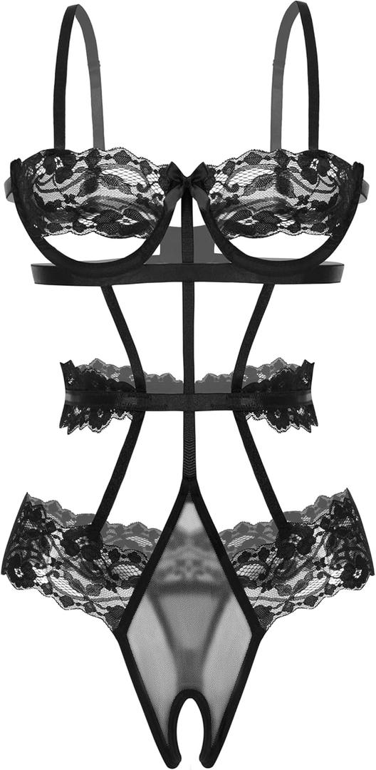 Avidlove Lingerie Bodysuit For Women Floral Lace Teddy Underwired One Piece Babydoll Mini Babydoll, Small
