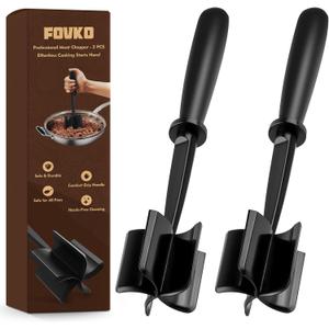 Ground Beef Chopper Tool, 2-Pack Heat-Resistant Meat Chopper for Ground Beef with 5 Curved Blades, Non-Scratch Meat Masher Ground Beef for Hamburger & Potatoes (Black)