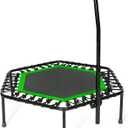 SportPlus+ Indoor Trampoline, Blue/Green/Red, Rebounder Home Fitness Trampoline with Height Adjustable Bar