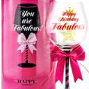 Happy Birthday Wine Glass for Women | Fun Gift Idea for Best Friend, Sister, Mom, Grandma, Aunt, Mimi, Teacher | Fabulous Any Age Bday Girl Present for Her | Big Glitter Decorated Glassware