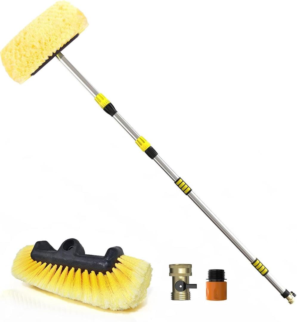Car Wash Brush, 20FT Reach Telescopic Car Wash Brush with Long Handle, 12-Inch Soft Bristle Car Cleaning Brush for Cleaning Car, RV, Truck, Boat, Solar Panels