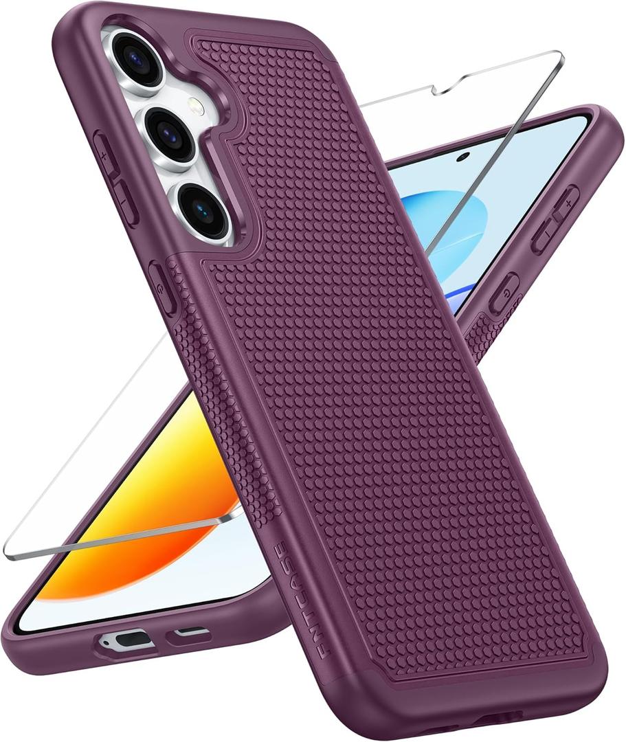 FNTCASE for Samsung Galaxy S25 Case: Dual Layer Heavy Duty Cell Phone Protective Cover Shockproof Rugged with Non-Slip Textured - Military Drop Protection Bumper Tough - 2025, 6.2 inch (Burgundy)