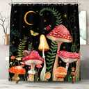 84 Inch Extra Long Mushroom Shower Curtain Black and Red Floral Butterfly Waterproof Fabric Bathroom Shower Curtains Aesthetic Moon Flower Plant Bath Curtain with Hooks (72'' × 84'', Black)