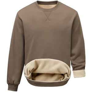 PLEPAN Men's Fleece Lined Crewneck Sweatshirts Fleece Cotton Pullover Casual Basic Thermal Sweater Winter S