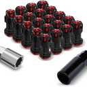 YIIQIEO Lug Nuts Aluminum/Alloy Steel Tire Nut Lock 20 PCS Hex Nuts,4xEight Point Spline Nuts,1xHex Socket Key,1xEight Point Spline Socket Key,22mm OD/45mm H (Red Accents/Black Body, M12x1.5)