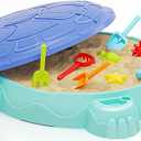 Sandbox with Lid, Kids Turtle Sand Box with Sand Molds and Shovels Set for Sensory Play, Toddler Outdoor Indoor Toys for Boys Girls Ages 3+
