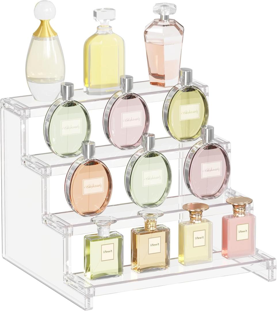 Lifewit 4 Tier Clear Display Risers Stand, Plastic Organizers for Figures, Cupcake, Perfume, Dessert, Desktop Display Stand for Organize and Decoration