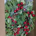 Lyrow 8 Pcs Christmas Candle Rings Wreath Xmas Kitchen Cabinet Mini Wreath Artificial Berries Snowy Pine Candle Ring Holder for Christmas Chandelier Home Table Centerpiece Indoor Decor