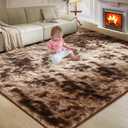 Ultra Soft Rug for Living Room, 5X8 Fluffy Shag Area Rug for Bedroom, Modern Shaggy Carpet Fuzzy Rug for Teens Dorm Nursery Home Decor Aesthetic, Upgrade Anti-Skid Durable, Tie-Dyed Coffee
