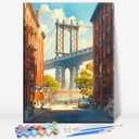 Aeontinity Manhattan Bridge Location Framed Canvas DIY Paint by Numbers Kit Bar Cafe Cave Home Room Wall Bathroom Porch Patio Decor Gift, 16 x 12 Inch