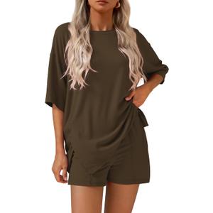 KIRUNDO 2 Piece Sets for Women Summer Lounge Sets Casual Oversized Tshirts Shorts Matching Airport Travel Outfit Postpartum (X-Large, Army Green)