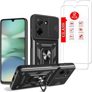 for Xiaomi Redmi A5 4G Case with [2 Pack] Tempered Glass Screen Protector, for Xiaomi Redmi A5 Case [Military-Grade] Protectivewith Lens Protects Magnetic Kickstand Mount Holder Black