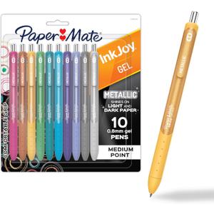 Paper Mate InkJoy Gel Pens, Metallic, Retractable, Medium Point (0.8mm), Glittery Assorted Colors, 10 Count - Perfect for Writing, Doodling, Bullet Journaling, Glitter, Sparkle, Writing Fun