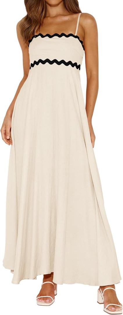 PRETTYGARDEN Womens Spaghetti Strap Maxi Dresses 2026 Summer Casual Sleeveless Smocked Boho A Line Long Flowy Beach Sundress, Small