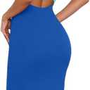 Oten Women's Sleeveless Halter Ribbed Knit Bodycon Midi Slimming Side Slit Summer Night Out Vacation Dress (Blue, L)