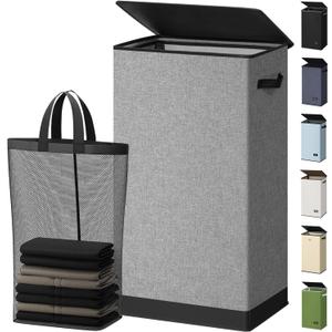 SOLEDI Laundry Hamper with Lid 100L Large & Tall Collapsible Laundry Basket, Clothes Hamper with Bag Removable Easy to Carry, Dirty Hampers for Bedroom, Bathroom, Dorm, College, Grey
