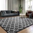 Shag Area Rug 5x7 Feet Extra Soft Rugs for Living Room, High Pile Indoor Carpet for Bedroom, Playroom, Nursery, Home Decor, Geometric, Dark Grey/White (5' x 7' (Rectangular))
