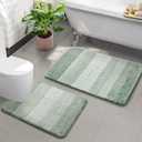 2 Piece Ombre Bath Mat Set for Bathroom, Non Slip Ultra Soft and Thick Water Absorbent Bath Carpet, Machine Washable & Quick Dry Bathroom Rug, for Bedroom Door Living Room Green