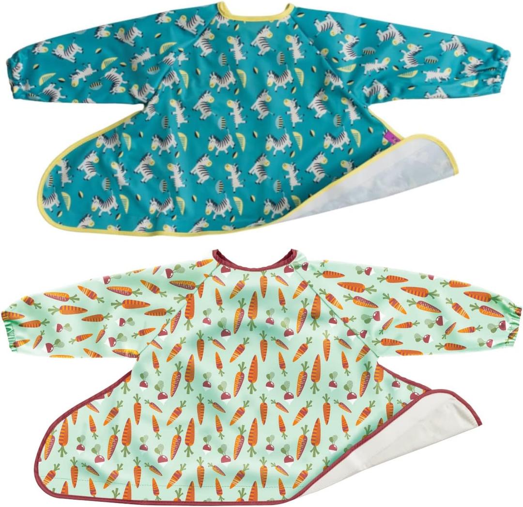 Tidy Tot- 2 Pack Spare Baby Bibs for Bib & Tray Kit - Mess Proof Long Sleeve Smock Attaches to Feeding Mat - Waterproof Bibs