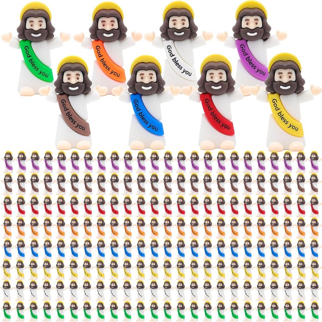 Mini Jesus Figures 200pcs Little Tiny Jesus Figurines in Bulk Classic Religious Christ Savior Jesus Decor for Baptism Sunday Easter Egg Stuffers (Multicolor)