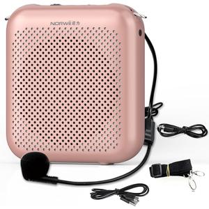 NORWII Mini Voice Amplifier Portable Rechargeable with Wired Microphone Headset & Waistband, Personal Voice Amplifier for Teachers, Presentation, Tour Guides, Meeting, Coaches, Rose Gold