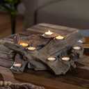 Plow & Hearth Faux Driftwood Resin Logs Candle Holder for Fireplace | Romantic Ambiance Without Heat or Mess | Holds 8 Tea Lights| Realistic Sculpted Logs | 15" L x 10.5" W x 5" H