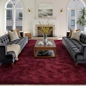 FinRec 8x10 Feet Red Rug for Living Room Bedroom, Fluffy Shag Area Rug, Non-Slip Plush Fuzzy Rugs for Nursery Kids Room Dorm Room Home Decor, Indoor Furry Floor Carpet