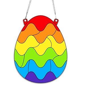 Qyeahkj Easter Craft Kit for Easter Egg Stained Glass Kit DIY Suncatcher Arts Crafts Hanging Window Decoration Egg Sticker Glass Made Easy Activity for Home Indoor Game Favors
