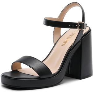 DREAM PAIRS Heels for Women Block Chunky Platform High Heels Open Toe GISELLE Fashion Wedding Party Evening Prom Dance Ankle Strap Dress Pump Sandals Shoes (7, Black)
