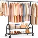 EAGMAK Heavy Duty Clothes Rack for Hanging Clothes Load 556 LBS, Height Adjustable Rolling Clothing Racks, Portable Metal Coat Rack Garment Wardrobe with Wheels and Shelves for Bedroom Laundry, Black