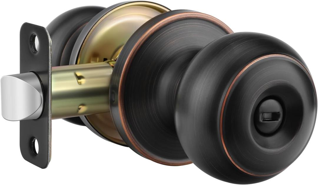 Haidms Oil Rubbed Bronze Door Knobs Interior, Privacy Door Lock Knob for Bedroom, Classic Bronze Interior Door Knobs Round Bathroom Door Hardware(1 Pack)