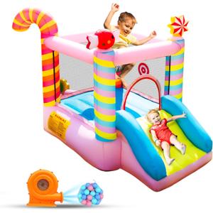 Candy Bounce House for Kids Ages 3-6, Sweet Inflatable Bouncy Castle with Slide, Indoor Outdoor Small Jumping House with Blower, Mini Toddler Bounce Castle for Birthday Gifts and Holidays