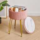 IBUYKE Velvet Storage Footrest Stool Ottoman, Makeup Vanity Stool Side Table with Golden Steel Legs Removable Cover, Coffee Table Top Cover, Pink LG-20P