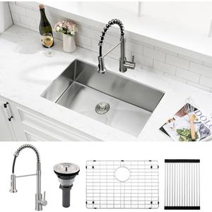 30Inch Kitchen Sink Undermount and Faucet Combo - VOKIM 30x18Inch Undermount Sink 16 Gauge Stainless Steel 10'' Deep Handmade Single Bowl Kitchen Sink with Strainer