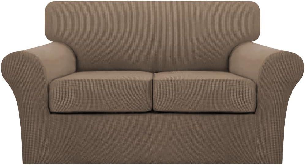 Turquoize 3 Piece Sofa Covers for 2 Cushion Couch Sofa Slipcover Soft Couch Cover for Dogs-Washable Sofa Furniture Cover with 2 Individual Cushion Covers, Thick Jacquard Fabric (Loveseat, Macchiato)