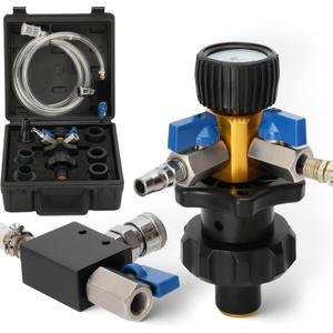 Coolant Vacuum Refill Kit, Time-Saving Vacuum Fill Coolant Tool with Pressure Gauge Used for Eliminating Trapped Air & Testing Radiator & Heating Core Lines for Leaks, 6 Adapters