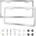 2-Pack License Plate Frames, Universal Aluminum Licence Plate Frame Holder, 2-Hole Narrow  Slim Design Holder with Screws & Caps, Universal Fit for Cars, Trucks, Various Vehicles-Silver
