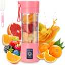 Portable Blender Cup,Electric USB Juicer,Mini Blender For Shakes and Smoothies, juice,380ml, Six Blades Great for Mixing,pink