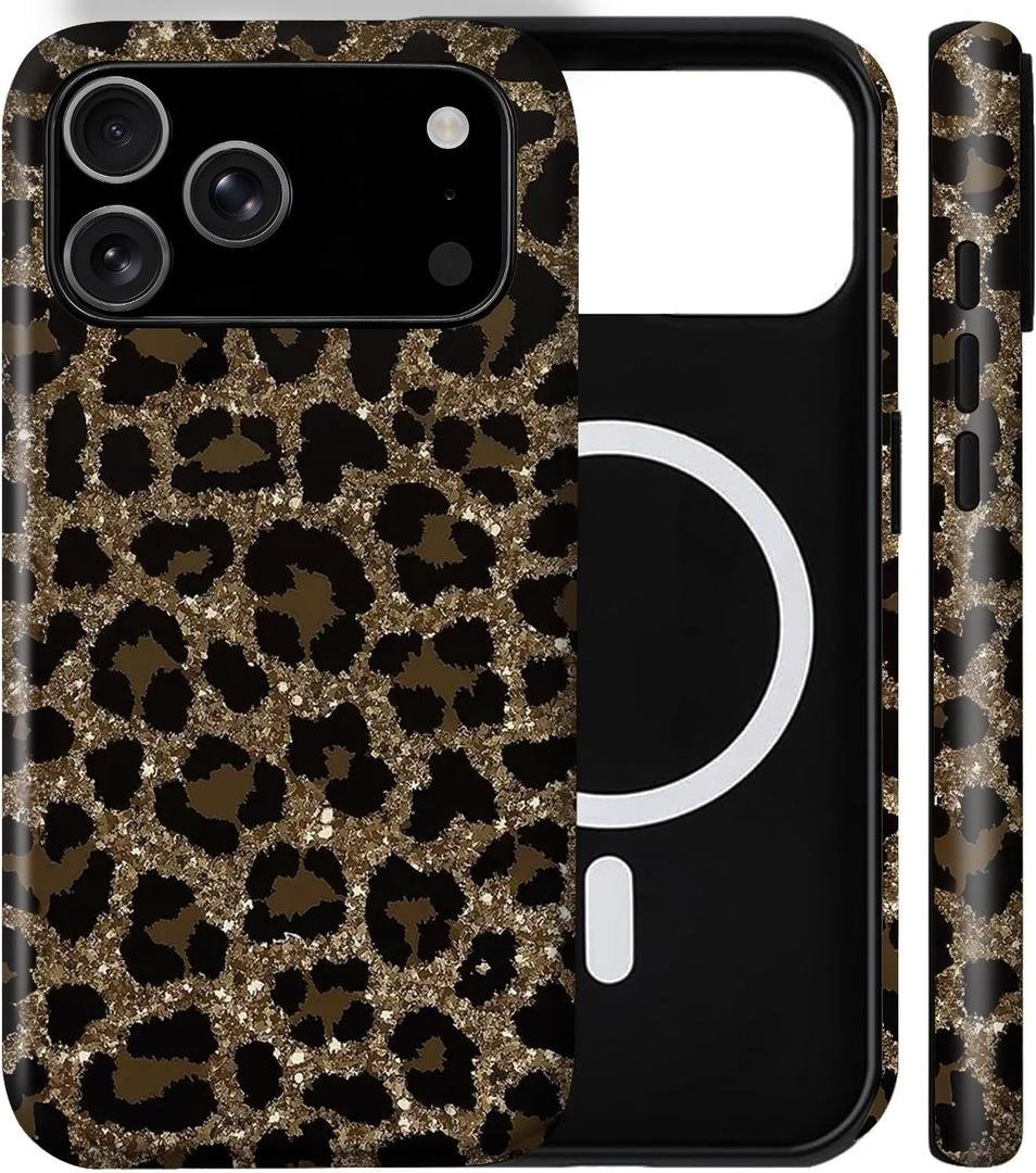 Generic Case for iPhone 17 Pro Max,[Compatible with MagSafe] Cheetah Leopard Print Brown Phone Case for Girl Women Boy Men,Dual-Layer Fashion Design