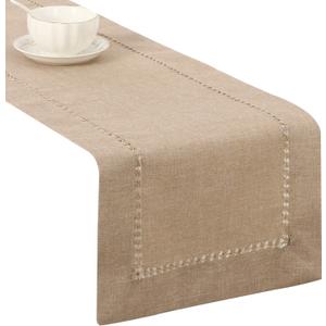 Tosewever Decorative Hemstitch Linen Table Runner Farmhouse Style Tabletop Collection Handcrafted Table Runners for Everyday Dining Wedding Party Holiday Home Decor (14 x 72 Inches, Light Coffee)