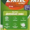 Zyrtec 24 Hour Dye-Free Allergy Relief Dissolve Tablets with 10 mg Cetirizine HCl, Citrus Flavored Antihistamine Allergy Medicine Helps Relieve Sneezing, Runny Nose, & Itchy Eyes, 18 ct