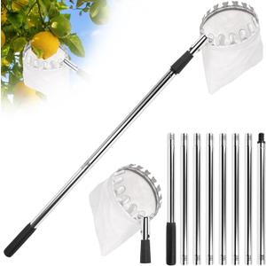 Fruit Picker Pole with Basket Telescoping -Adjustable 11.5FT Apple Picker Pole with Big Non-Woven Basket Fruits Catcher for Apples, Mango, Lemon, Orange - Easy to Assemble and Store