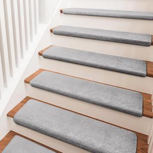 PURE ERA Bullnose Carpet Stair Treads Ultra Plush Grey 14 Pcs, 36 x 9.5 inch