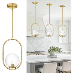 AUTELO Gold Pendant Lights, 1-Light Pendant Lights Kitchen Island in Brushed Gold Finish with Clear Globe Glass, Mid Century Pendant Light Fixtures, Gold Hanging Lights for Kitchen Island H9376 CLBG