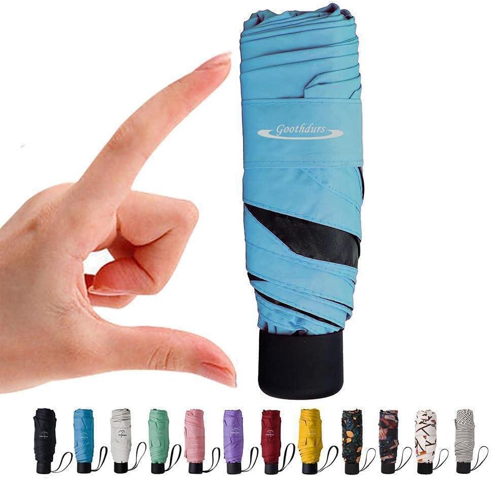 Goothdurs Mini Travel Compact Umbrella Small Lightweight Folding Sun Umbrella with 95% UV Protection for Men & Women (A2.3-Blue)
